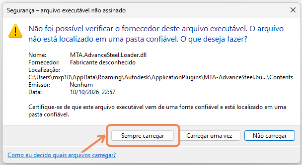 AutoCAD: clique em Sempre carregar