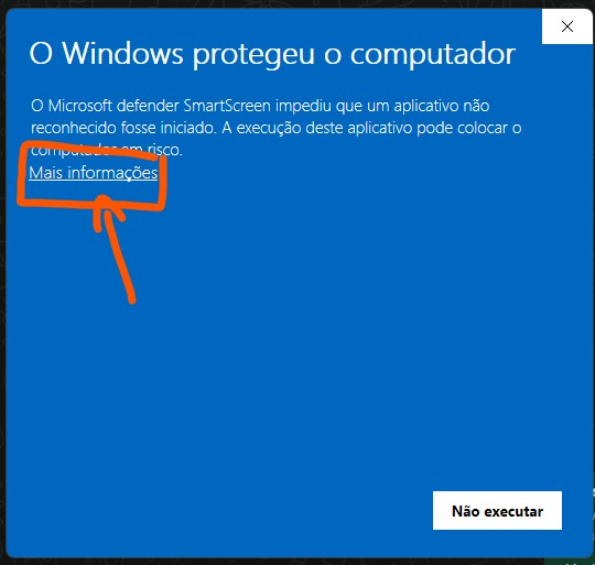 Aviso do Windows: clique em Mais informações