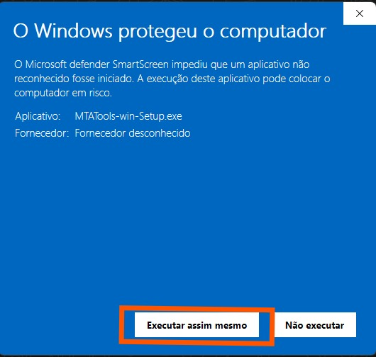 Aviso do Windows: clique em Executar assim mesmo