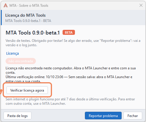 Janela Sobre o MTA Tools